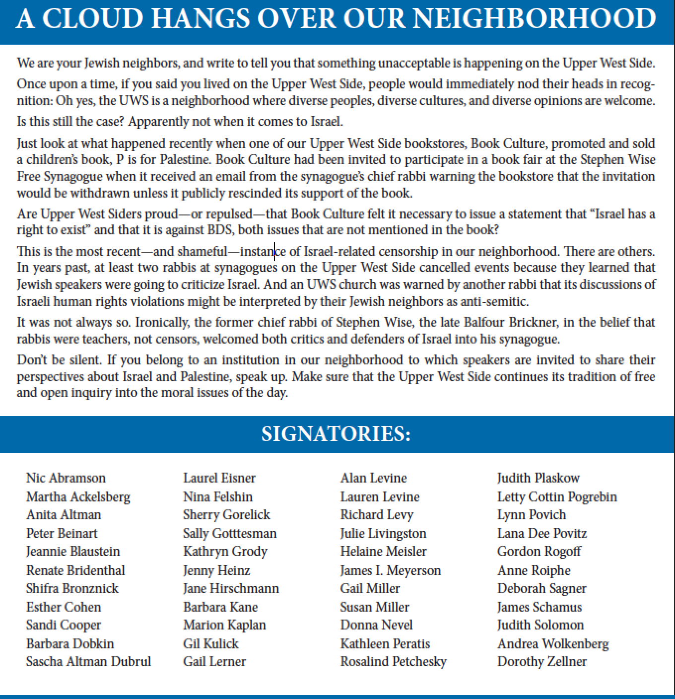 A CLOUD HANGS OVER OUR NEIGHBORHOOD